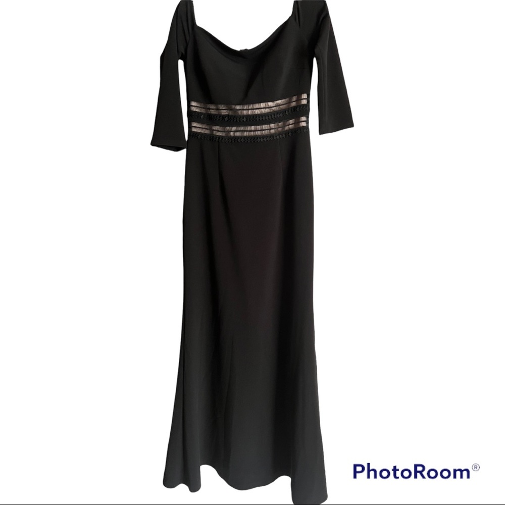 JS collection off the shoulder 3/4 sleeves maxi dress black nude color size,8